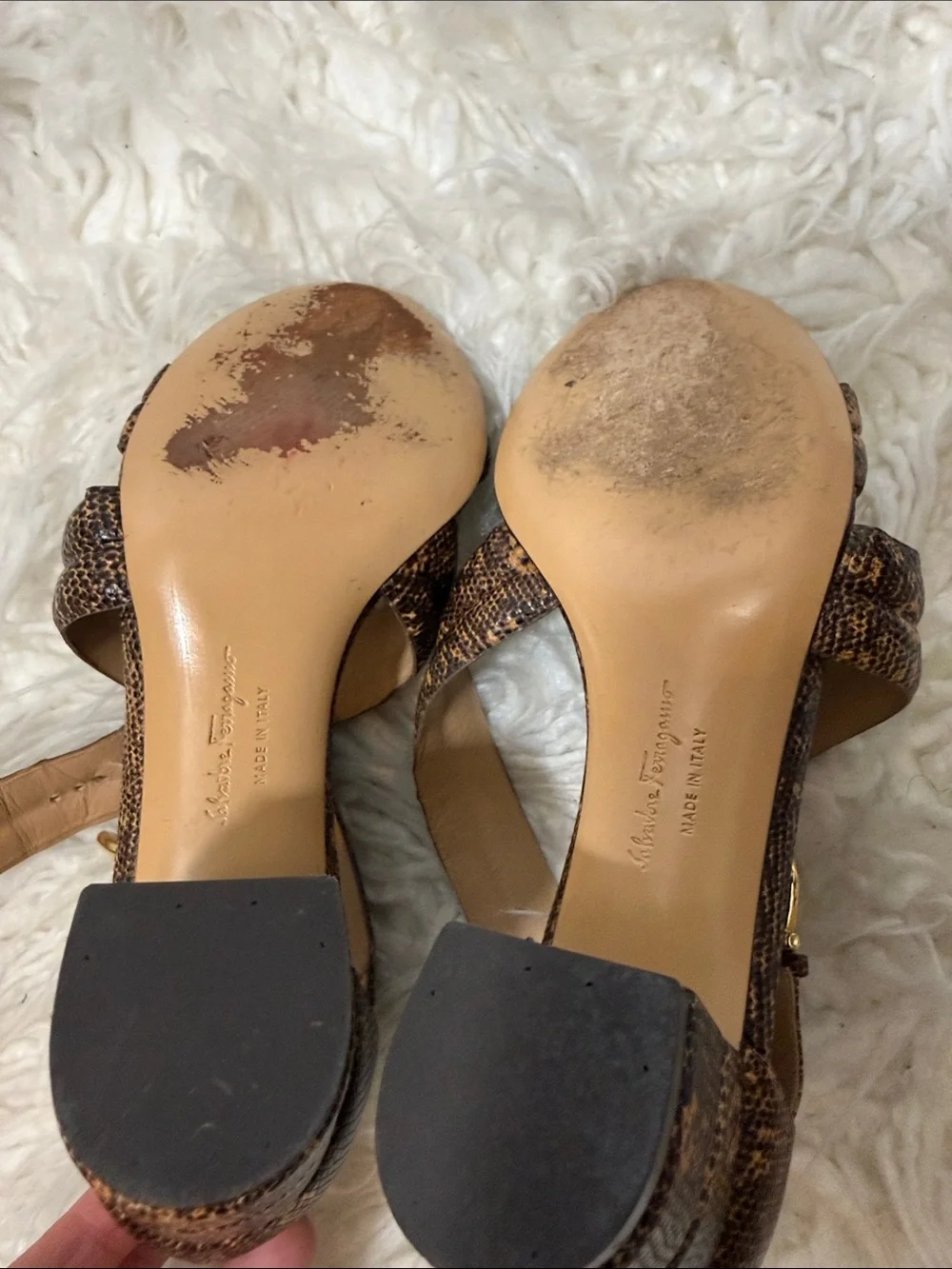 RARE Salvatore Ferragamo Brown Snakeskin Crisscross Strap Heels size 6 to 6.5
